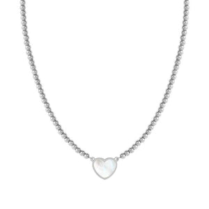 EMOSFERE necklace in steel (RICH) and mother of pearl White heart