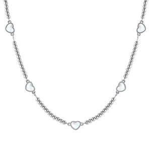 EMOSFERE necklace in steel (RICH) 5 symbols and mother of pearl White heart
