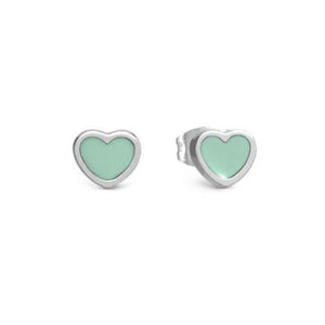 EMOSFERE earrings in steel and enamel HEART GREEN WATER