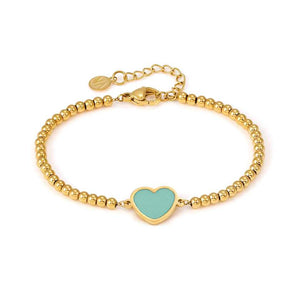 EMOSFERE bracelet in steel with fin. YELLOW GOLD and enamel HEART GREEN WATER