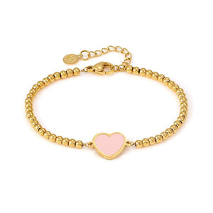 EMOSFERE bracelet in steel with fin. YELLOW GOLD and enamel Pink heart