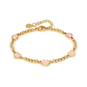EMOSFERE bracelet in steel 5 symbols with fin. YELLOW GOLD and enamel Pink heart
