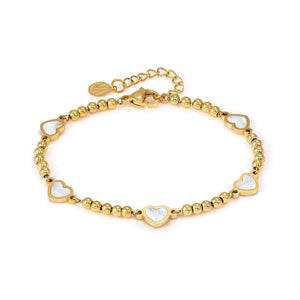 EMOSFERE bracelet in steel 5 symbols with fin. YELLOW GOLD and mother of pearl White heart