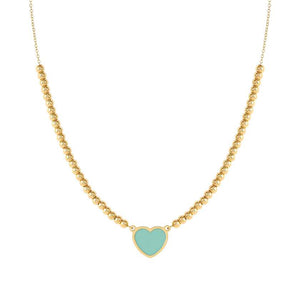EMOSFERE necklace in steel with YELLOW GOLD fin. and enamel HEART GREEN WATER