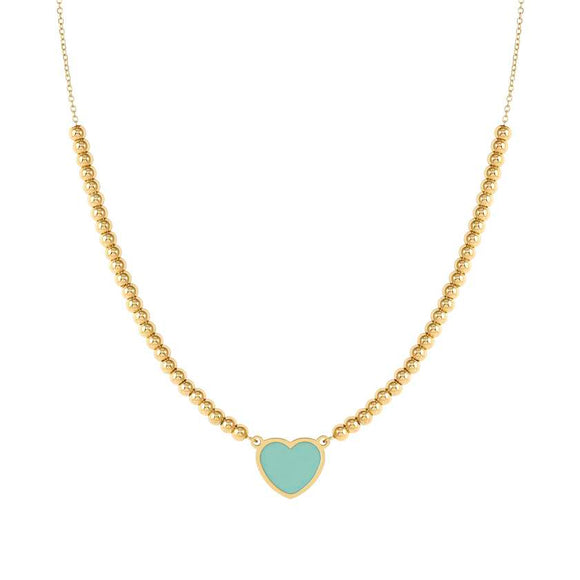 EMOSFERE necklace in steel with YELLOW GOLD fin. and enamel HEART GREEN WATER