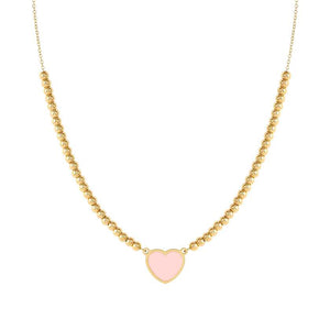 EMOSFERE necklace in steel with YELLOW GOLD fin. and enamel Pink heart