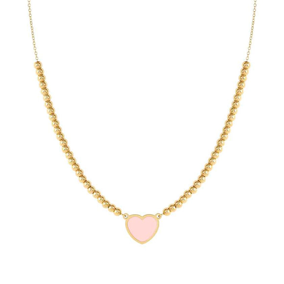 EMOSFERE necklace in steel with YELLOW GOLD fin. and enamel Pink heart