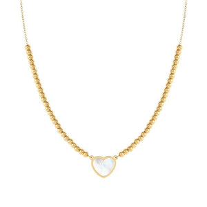 EMOSFERE necklace in steel with YELLOW GOLD fin. and mother of pearl White heart