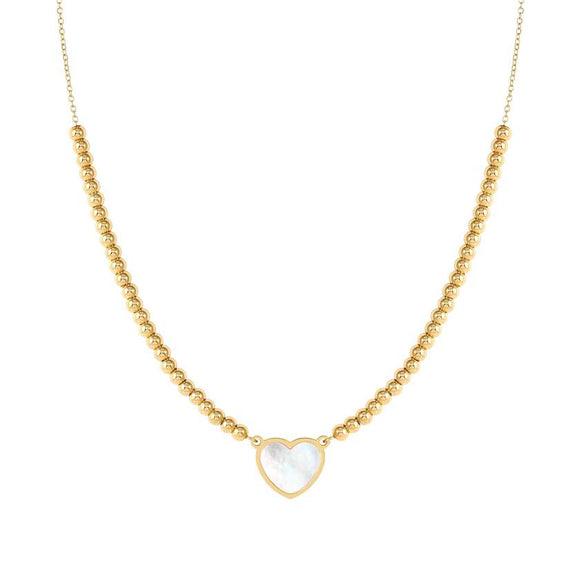 EMOSFERE necklace in steel with YELLOW GOLD fin. and mother of pearl White heart