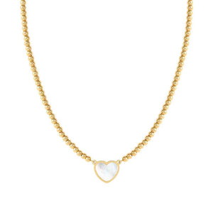 EMOSFERE necklace in steel (RICH) with YELLOW GOLDfin.  and mother of pearl White heart