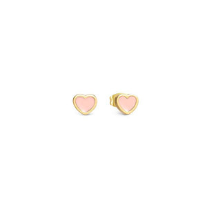 EMOSFERE earrings in steel with YELLOW GOLD and enamel Pink heart