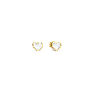 EMOSFERE earrings in steel with YELLOW GOLD and mother of pearl White heart