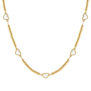 EMOSFERE necklace in steel (RICH) 5 symbols with YELLOW GOLD fin. and mother of pearl White heart
