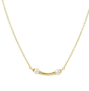 FASHION ERA necklace in 925 silver, white pearl and cz Yellow Gold