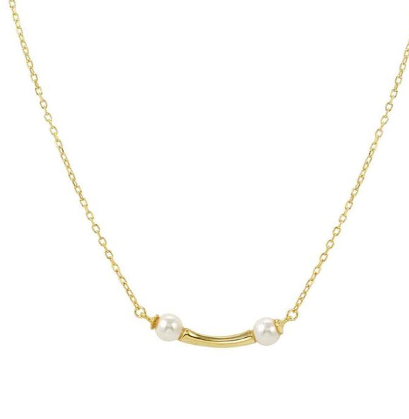 FASHION ERA necklace in 925 silver, white pearl and cz Yellow Gold