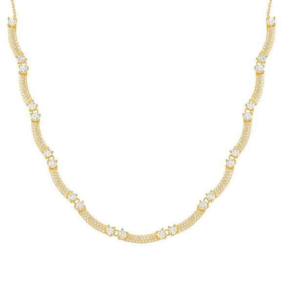 FASHION ERA necklace in 925 silver and 11 cubic zirconia pavé Yellow Gold
