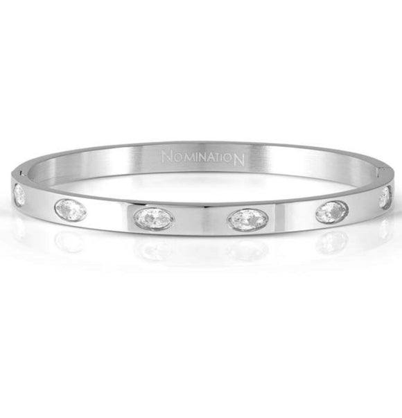 PRETTY BANGLES New Edition bracelet in steel and 6 oval cz (SMALL SIZE) WHITE
