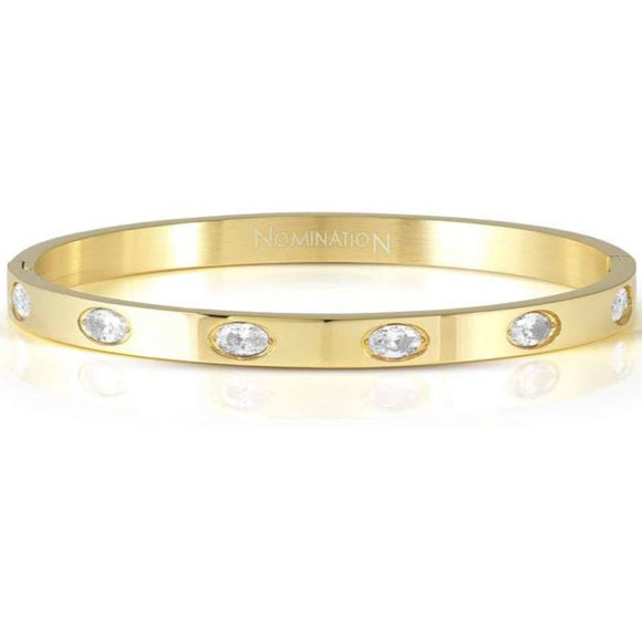 PRETTY BANGLES New Edition bracelet in steel and 6 oval cz (SMALL SIZE) WHITE fin. Yellow gold