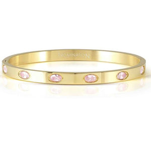 PRETTY BANGLES New Edition bracelet in steel and 6 oval cz (SMALL SIZE) PINK fin. Yellow gold