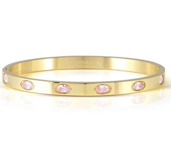 PRETTY BANGLES New Edition bracelet in steel and 6 oval cz (SMALL SIZE) PINK fin. Yellow gold