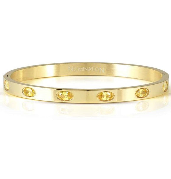 PRETTY BANGLES New Edition bracelet in steel and 6 oval cz (MEDIUM SIZE) YELLOW fin. Yellow gold