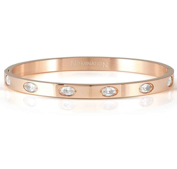 PRETTY BANGLES New Edition bracelet in steel and 6 oval cz (SMALL SIZE) WHITE Rose Gold finish