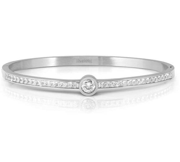 PRETTY BANGLES New Edition bracelet in steel, CENTRAL cz and PAVE' (LARGE SIZE) WHITE fin. Yellow gold
