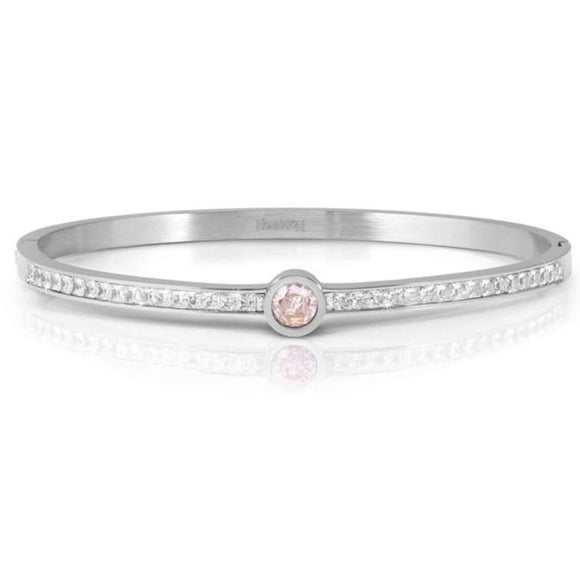 PRETTY BANGLES New Edition bracelet in steel, CENTRAL cz and PAVE' (MEDIUM SIZE) PINK