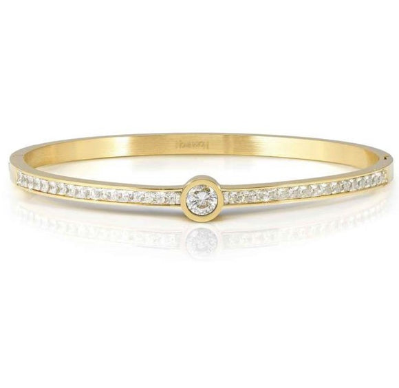 PRETTY BANGLES New Edition bracelet in steel, CENTRAL cz and PAVE' (SMALL SIZE) WHITE fin. Yellow gold