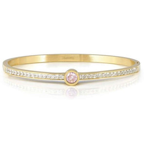 PRETTY BANGLES New Edition bracelet in steel, CENTRAL cz and PAVE' (LARGE SIZE) PINK fin. Yellow gold