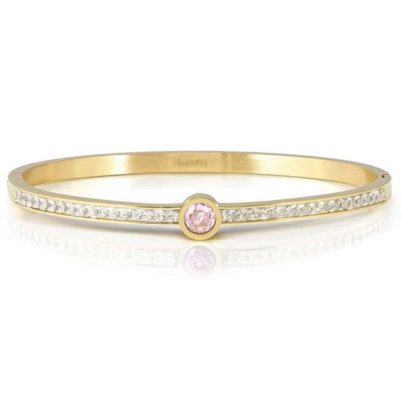 PRETTY BANGLES New Edition bracelet in steel, CENTRAL cz and PAVE' (MEDIUM SIZE) PINK fin. Yellow gold