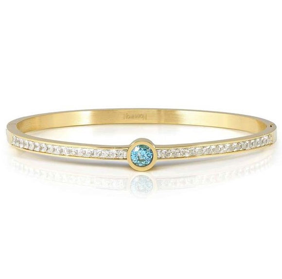 PRETTY BANGLES New Edition bracelet in steel, CENTRAL cz and PAVE' (LARGE SIZE) lLIGHT BLUE fin. Yellow gold