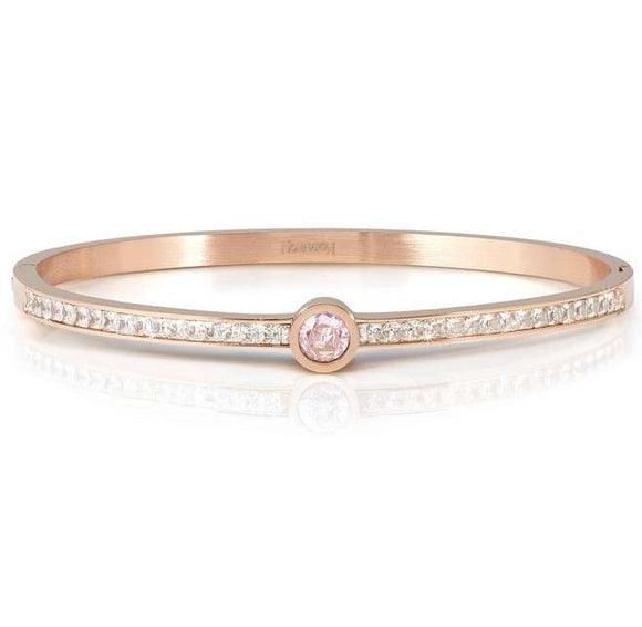 PRETTY BANGLES New Edition bracelet in steel, CENTRAL cz and PAVE' (SMALL SIZE) PINK Rose Gold finish