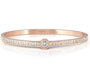 PRETTY BANGLES New Edition bracelet in steel, CENTRAL cz and PAVE' (MEDIUM SIZE) WHITE Rose Gold finish