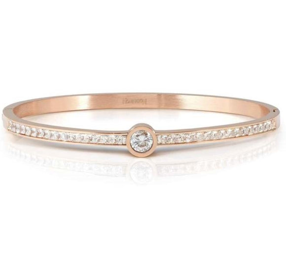 PRETTY BANGLES New Edition bracelet in steel, CENTRAL cz and PAVE' (MEDIUM SIZE) WHITE Rose Gold finish