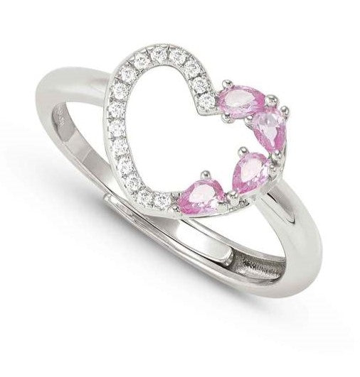 SHINE ME UP ring in 925 silver and cubic zirconia White/Pink Heart