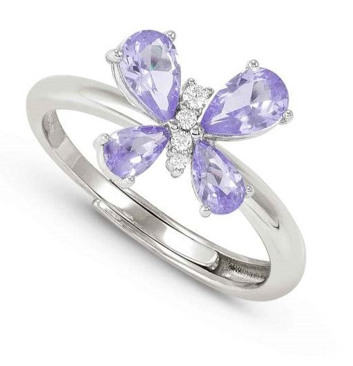 SHINE ME UP ring in 925 silver and cubic zirconia White/Lilac Butterfly