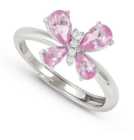 SHINE ME UP ring in 925 silver and cubic zirconia White/Pink Butterfly