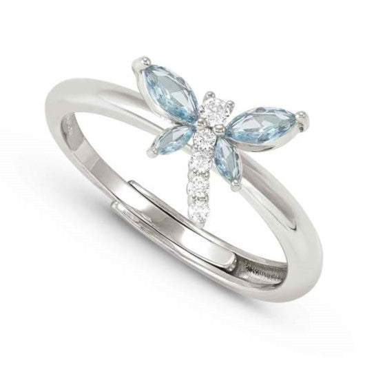SHINE ME UP ring in 925 silver and cubic zirconia White/Light Blue Dragonfly
