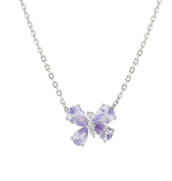SHINE ME UP necklace in 925 silver and cubic zirconia White/Lilac Butterfly