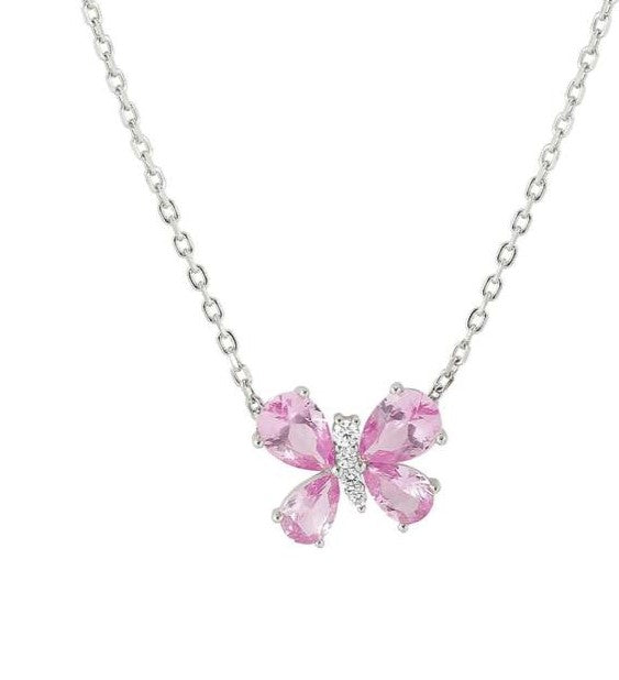 SHINE ME UP necklace in 925 silver and cubic zirconia White/Pink Butterfly