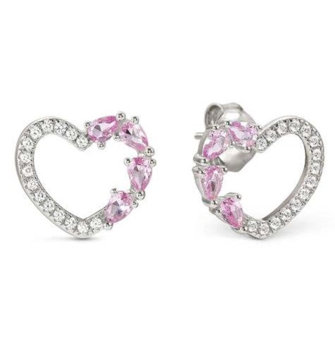 SHINE ME UP earrings in 925 silver and cubic zirconia White/Pink Heart