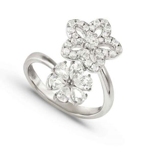 SWEETMADAME ring in 925 silver and cubic zirconia 2 symbols Flower Size 15