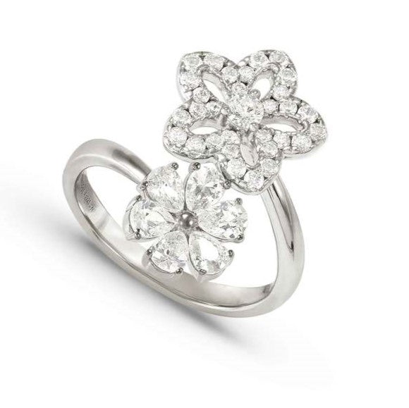 SWEETMADAME ring in 925 silver and cubic zirconia 2 symbols Flower Size 11