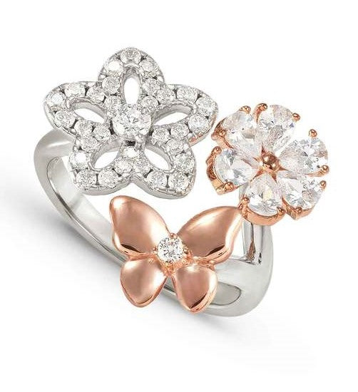 SWEETMADAME ring in 925 silver and cubic zirconia 3 symbols Rose Gold Mixed Size 11