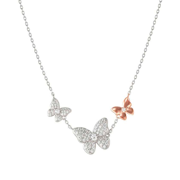 SWEETMADAME necklace in 925 silver 3 symbols and cubic zirconia Rose Gold Butterfly