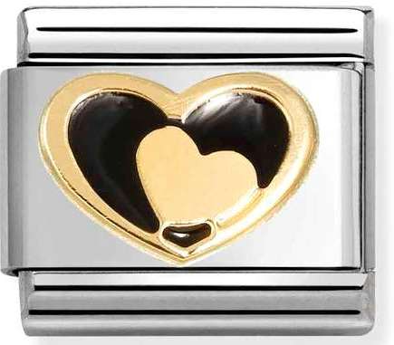 030283/26 Classic LOVE  s/Steel. Enamel, 18k gold Black heart & Gold Heart