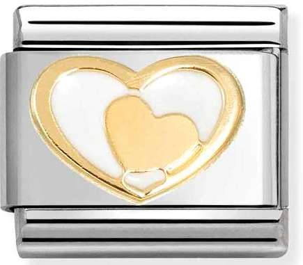 030283/27 Classic LOVE  stainless steel, enamel & 18k gold Heart in heart WHITE