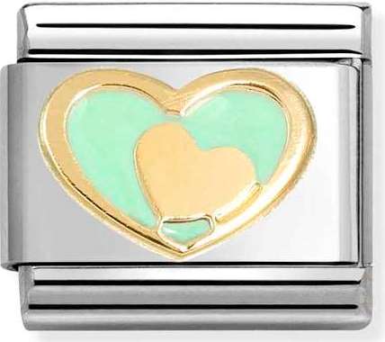 030283/29 Classic S/steel, enamel & 18k gold Green Heart with Gold Heart