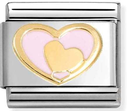 030283/30 Classic LOVE 2 stainless steel, enamel and 18k gold Heart in heart PINK